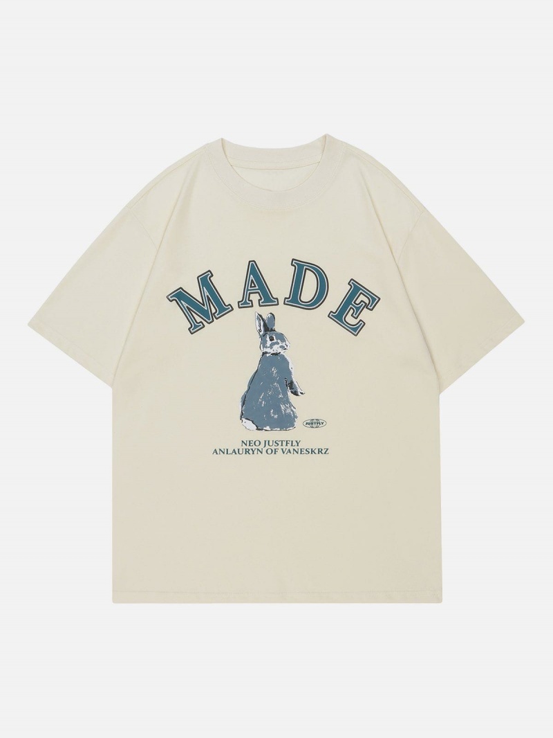 T Shirts Aelfric Eden Rabbit Letter Print Tee Vert | WTE-67092100